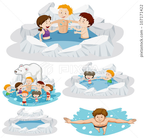 People and polar bear at north pole 107171422