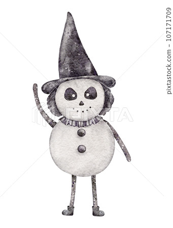 Cute halloween character. Adorable Monster. Watercolor horror elements. Spooky holiday Illustration isolated on background for card, invitation and more Cute halloween character. Adorable Monster. Watercolor horror elements. Spooky holiday Illustration isolated on background for card, invitation and more 107171709