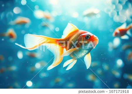 Graceful Goldfish Swimming Amidst Ocean Beauty Graceful Goldfish Swimming Amidst Ocean Beauty 107171918