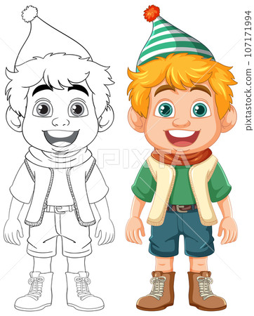 Smiling Boy Wearing Party Hat Cartoon Character 107171994