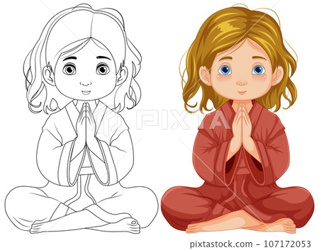 Girl Sitting and Praying in Meditation 107172053
