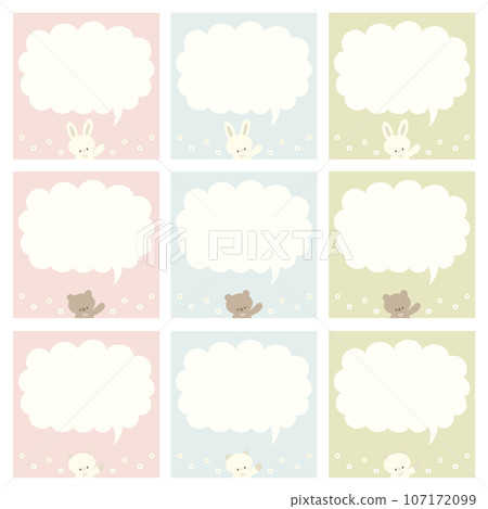 Rabbit, bear, and cat speech bubble message card set 107172099