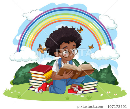 Curly hair boy reading book 107172391