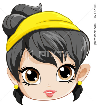 Cute girl wearing headband cartoon face Cute girl wearing headband cartoon face 107172406