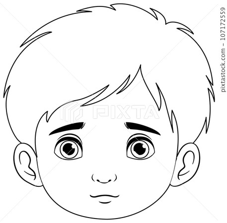 Cartoon Outline of Boy with Neutral Expression 107172559