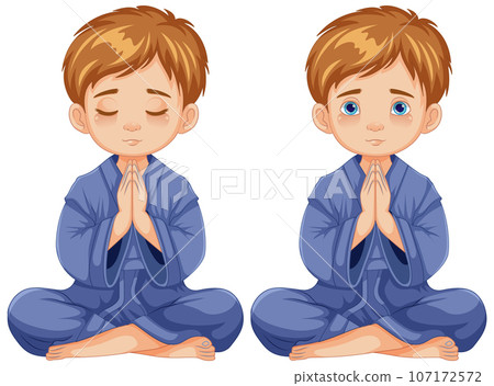 Boy Praying with Open and Closed Eyes 107172572