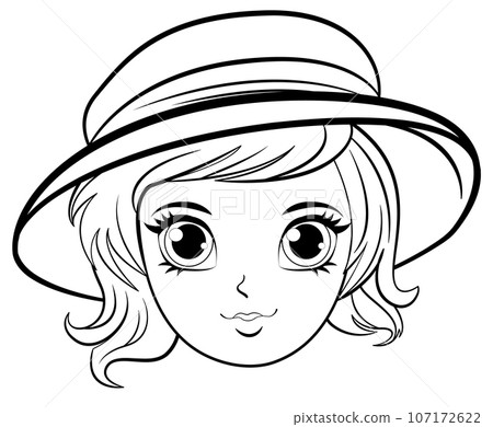 Cute Girl Wearing Hat Cartoon Outline 107172622