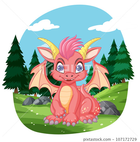 Cute Dragon in the Forest Scene Cute Dragon in the Forest Scene 107172729