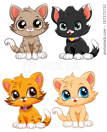 Cute Kittens Cartoon Characters Collection 107172732