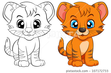 Coloring Page Outline of Cute Tiger 107172733