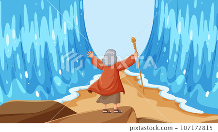 Moses Parting the Red Sea: A Vector Cartoon Illustration Moses Parting the Red Sea: A Vector Cartoon Illustration 107172815