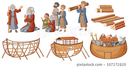 Noah's Ark: A Cartoon Illustration of the Biblical Story 107172820