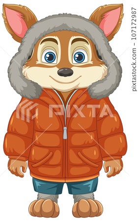 Winter Coat-Wearing Fox Cartoon Character 107172987