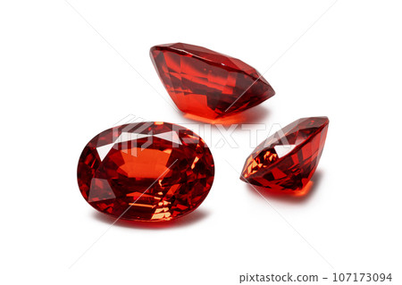 Red Ruby gemstone Oval cut isolate on white background, close up shot Red Ruby gemstone Oval cut isolate on white background, close up shot 107173094