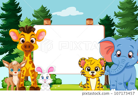 Empty Banner Template with Wild Animals - Stock Illustration [107173457 ...