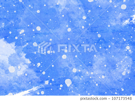 Cold watercolor style blue background material with falling snow 107173548