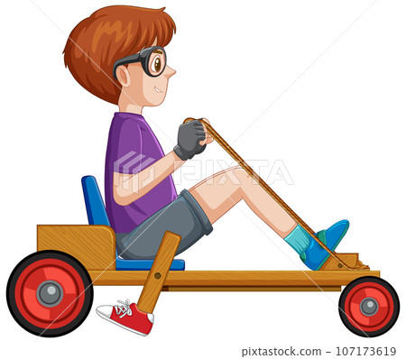 Boy driving Billy cart Boy driving Billy cart 107173619