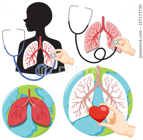 Set of Human Lung Icons for Medical and Health Designs Set of Human Lung Icons for Medical and Health Designs 107173730