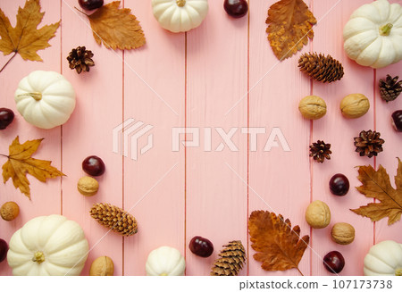 In the frame the inscription Hello autumn and autumn decor elements 107173738