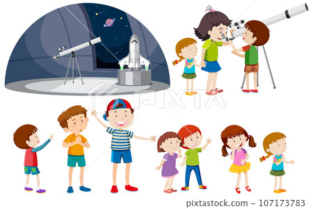 Playful Children Using Telescopes Vector Collection 107173783