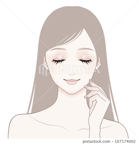 美肌/皮膚/美容/美白/護膚/正面圖/長髮/女人插畫素材 107174002