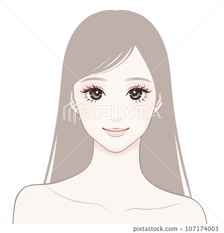 美肌/皮膚/美容/美白/護膚/正面圖/長髮/女人插畫素材 107174003