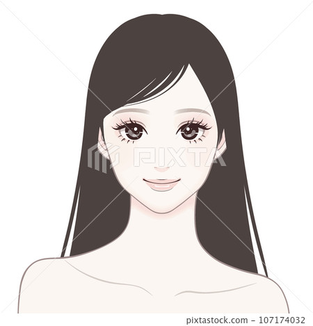Beautiful skin / Skin / Beauty / Whitening / Skin care / Front view / Long hair / Woman illustration material Beautiful skin / Skin / Beauty / Whitening / Skin care / Front view / Long hair / Woman illustration material 107174032