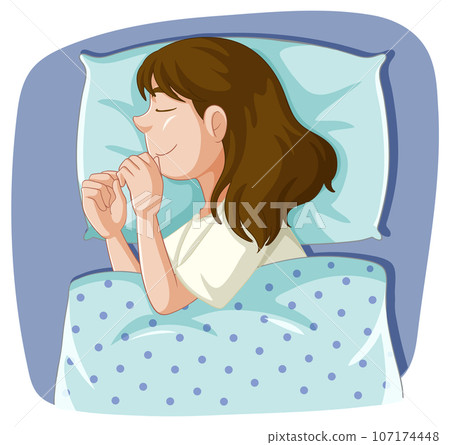 A Girl Cozily Sleeping on a Pillow 107174448