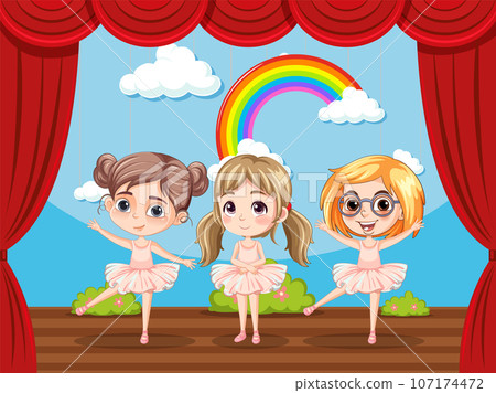 Cute ballet dancer performing on stage 107174472