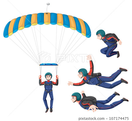 Set of skydiving carteeon character 107174475