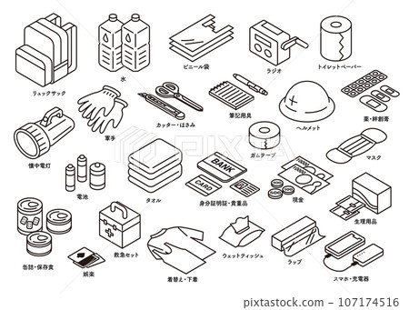 簡單的防災用品插畫素材 107174516
