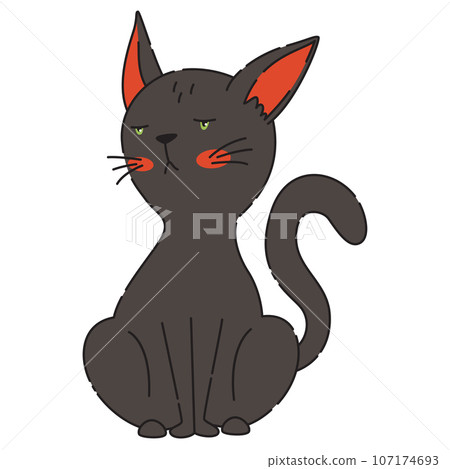 Bored impudent black cat with green eyes, pet, witch helper 107174693