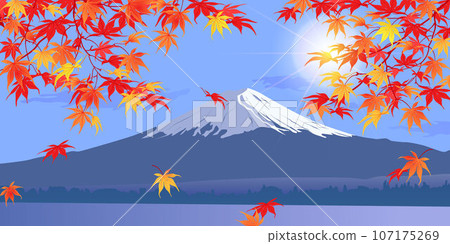 Autumn maple leaves on the background of Mount Fuji Autumn maple leaves on the background of Mount Fuji 107175269
