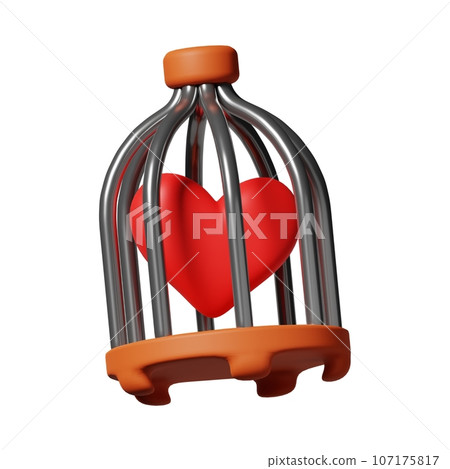 Red Heart in Metal Birdcage, Heart Trapped in Birdcage, Romantic Imprisonment Concept 107175817