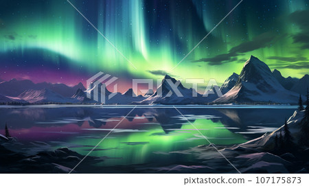 Landscape with colorful aurora AI image - Stock Illustration [107175873 ...