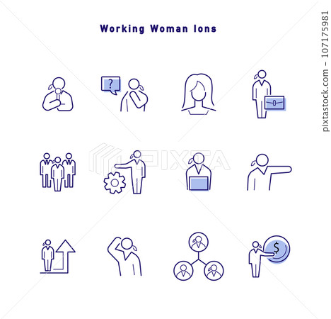 Working woman icon set Working woman icon set 107175981