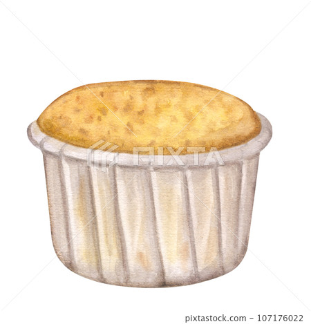 Unfrosted cupcakes. Muffins for breakfast. Homemade traditional vanilla or sour cream flavor. Hand drawn watercolor illustration isolated on white background. For cafe menu pastry shop Unfrosted cupcakes. Muffins for breakfast. Homemade traditional vanilla or sour cream flavor. Hand drawn watercolor illustration isolated on white background. For cafe menu pastry shop 107176022