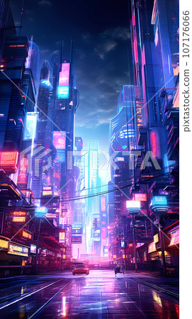 Cyberpunk Retro Futuristic City with Neon Lights Cyberpunk Retro Futuristic City with Neon Lights 107176066