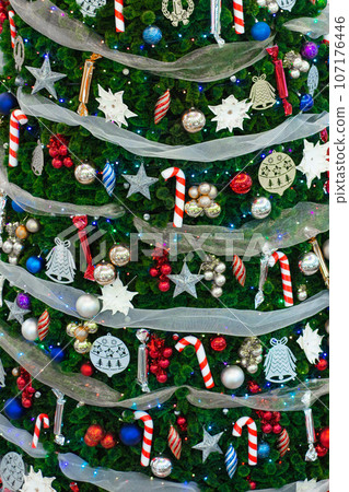 various Christmas decorations on the tree, decorations various Christmas decorations on the tree, decorations 107176446