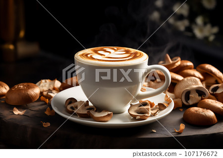 Mushroom cappuccino in white cup 107176672
