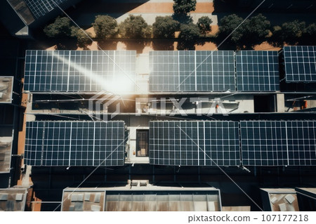 solar panels on the roof aerial view. Sustainable renewable energy. 107177218