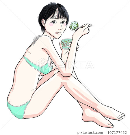 女孩坐在地板上吃冰淇淋 28 女孩坐在地板上吃冰淇淋 28 107177432
