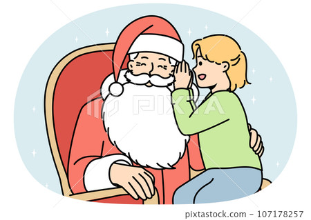 Child whispering in Santa Claus ear 107178257