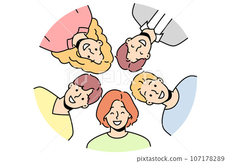 Smiling friends posing together Smiling friends posing together 107178289