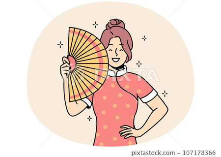 Smiling Asian woman in traditional clothes 107178366