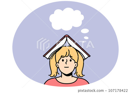 Girl with book on head imaging Girl with book on head imaging 107178422