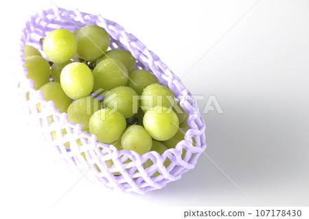 A photo of Shine Muscat in a fruit cap against a white background A photo of Shine Muscat in a fruit cap against a white background 107178430