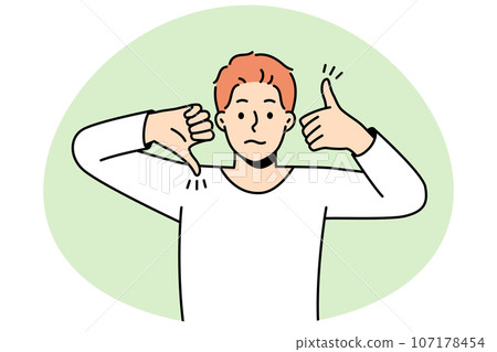 Frustrated man show like and dislike Frustrated man show like and dislike 107178454