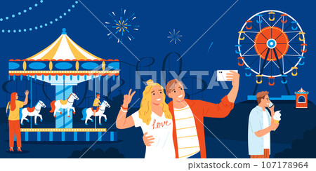 Flat Amusement Park Illustration 107178964
