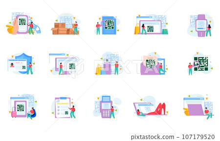 QR Code Flat Color Set 107179520